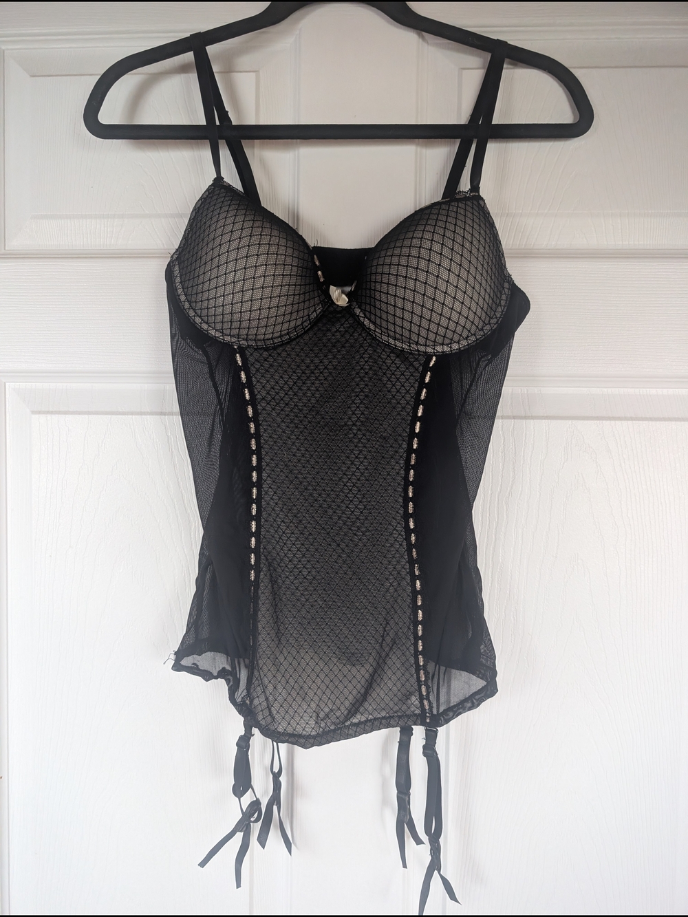 Black Sheer Lace Bustier Chemise with Garter Straps